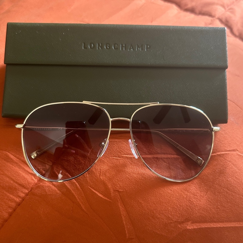 Longchamp Silver Aviator Sunglasses with Black Lenses